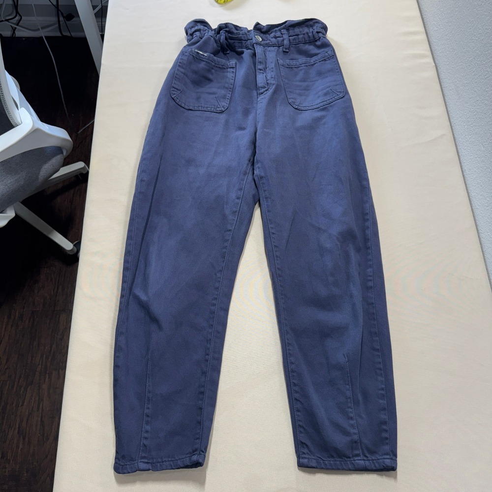 Zara Women's Navy Blue High Waisted Cotton Tapered Pants Size 4 Casual Mom Style